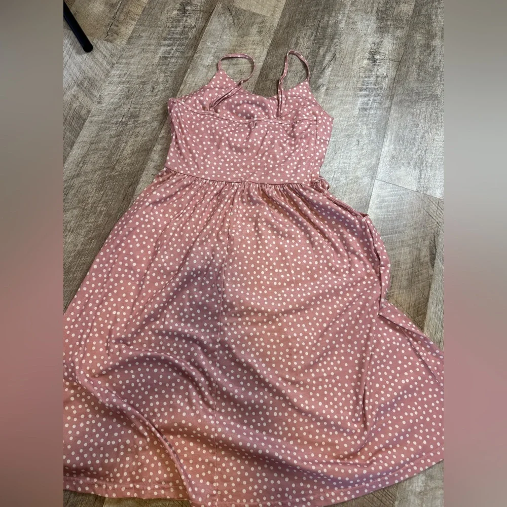Yathon size SMALL pink/white polka dot midi sundress,  straps adjust, zip side - Picture 13 of 15